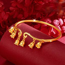 Bangle Golden Multi Flowers Bells Open Bangles Bracelets For Women Size Adjustable Wristband Wedding Jewellery Party Gifts