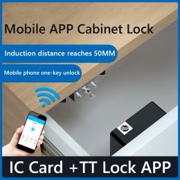 Control T8 Keyless Invisible Smart Drawer Lock Intelligent IC Card TTLock APP Cabinet Locker Unlock Electronic Furniture Wooden Door Loc