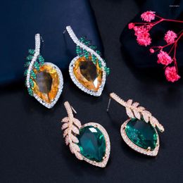 Stud Earrings 2024 Fashion Retro Leaf Yellow Pierced Bright Water Drops Women All-match Romantic Jewellery Gift