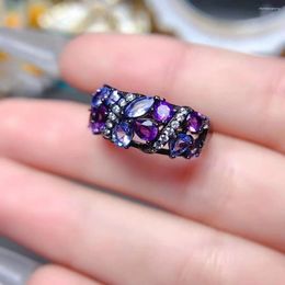 Cluster Rings FS Natural Tanzanite Amethyst Ring For Women S925 Sterling Silver Fine Fashion Charm Weddings Jewellery MeiBaPJ With Certificate