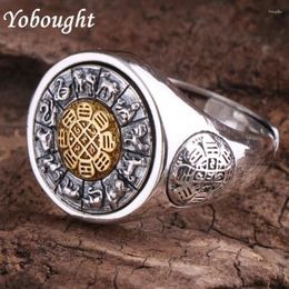 Cluster Rings S925 Retro Time Comes And Turns Nine Palaces Eight Trigrams Tibetan Culture Personality Trendy Men'S Silver Ring