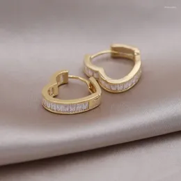 Hoop Earrings South Korea Design Fashion Jewelry 14K Gold Plated Simple Zircon Love Elegant Women's Daily Work Accessories
