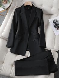 Blue Purple Black Women Blazer and Pant Suit Office Ladies Business Work Wear 2 Piece Set Female Long Sleeve Jacket And Trouser 240415