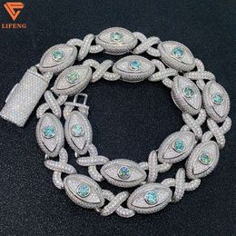 2024 Fine Jewellery Hiphop S925 Vvs Moissanite Bracelet 15mm Eye Figure of Eight Iced Out Cuban Link Chain Blue Sapphire Necklace