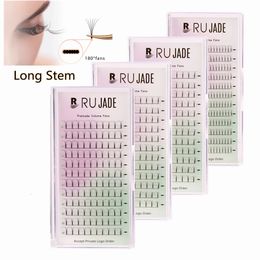 RUJADE Long Stem Premade Volume Fans Lashes Extensions 3D 4D 5D 6D Roots Ready Made Blooming Effect False Eyelash 240420