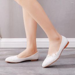 Casual Shoes Plus Size Women's Flats Lace Wedding White Pointed Toe Flat Flower High Heels Pumps Luxury Shoe