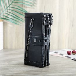 Wallets Contact's Women Long Clutch Wallets Rifd Blocking Genuine Leather Wallet Fashion Coin Purse for Ladies Card Holder Money Bag