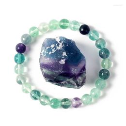 Strand 6/8MM Natural Rainbow Fluorite Bracelet Muticolor Lucky Bead Women Men Energy Crystal Handmade Stretchy Jewelry Gifts