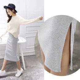 Skirts Women Casual Split Pencil Skirt Calf-Length Ladies Cotton Solid Stretch Slim Long Dress Y240420