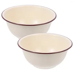 Dinnerware Sets 2 Pcs Spaghetti Enamel Bowl Dessert Containers White Decor Vintage Enamelware Basin