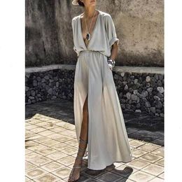 Womens Dress Fashion Mid Sleeve Sexy Split Long