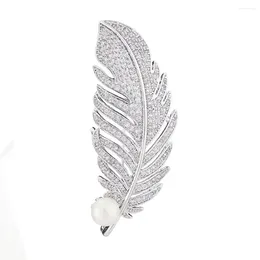 Brooches Light Luxury Brooch For Women Silvery Crystal Feather Women's Clothing Decoration Safety Pin Elegant Wedding Jewellery
