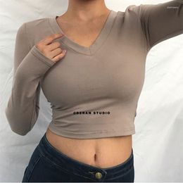 Women's T Shirts Beran Slim Fit Midriff-Baring Solid Color Upper Clothes Long Sleeves T-shirt