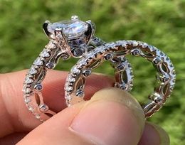 Vintage Fine Jewellery Couple Rings 925 Sterling Silver Round Cut White Topaz CZ Diamond Gemstones Promise Women Wedding Bridal Ring8001358