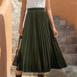 Skirts Summer Casual High Waist Velvet Pleated Vintage Ankle Length Women Skirt