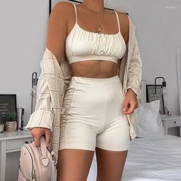 Women's Two Piece Pants Duo Set Of Suspenders High-Rise Shorts Suspender High-Waist Two-Piece Clothing