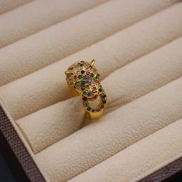 Designer Popular New Type Ring Leopard Wax Inlaid with Colorful Zirconia Carter Jewelry Heavy Industry Adjustable Opening