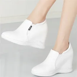 Casual Shoes 2024 Fashion Sneakers Women Breathable Genuine Leather Wedges High Heel Vulcanised Female Round Toe Platform Pumps