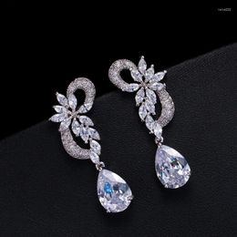 Stud Earrings Cubic Zircon Drop Stones Long Royal Blue For Women
