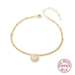 Anklets 925 Sterling Silver Zircon Shell Chain Beach Party Creative Fine Barefoot Jewellery 2024 Trend Women's Charm Bracelet