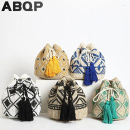 Shoulder Bags ABQP Women's Bucket Straw Bag Designers Tassel Female String Summer Beach