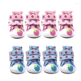 Dog Apparel 4 Pcs Pet Shoes Antiskid Denim Canvas Puppy Strawberry Sneakers Breathable Booties For Dogs Socks Supplies