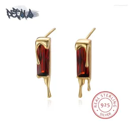 Stud Earrings Stylish S925 Sterling Silver For Women Creative Lava Block Fashion Garnet Zircon Jewellery Anniversary Gift