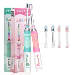 toothbrush Seago Kids Electric Toothbrush with Brush Heads for Boys Girls Battery Powered 2 Mins Smart Timer LED Toothbrush Waterproof IPX7