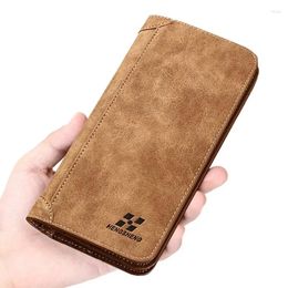 Wallets Classic Vintage Matte Leather Men's Long Wallet Large Capacity Multi Card Holder Chequebook Bifold Business Purse