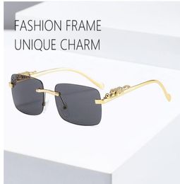 summer man Metallic cheetah embellishes rimless square sunglasses UV400 Fashion women clear outdoor unisex eyeglasses cycling glas3243436