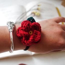 Hair Accessories Handmade Woven Autumn And Winter Retro Cute Camellia Flower Small Red Loop Yarn Rope Gift