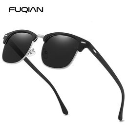 Classic Half Frame Polarised Sunglasses Men Women Retro Rivet Small Sun Glasses Male Black Anti Travelling Shades 240417