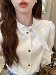 Women's Blouses Miiiix French Fashion High End Tie Shirt 2024 Summer Style Versatile Bubble Sleeve Shirts Top Female Clothing