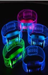 Led Rave Toy Happy Word Flashing Wristband Glow Bangles Bands Jelly Bracelets 80s 80039s Fancy Dress Kid Party Favours Presents 3008141