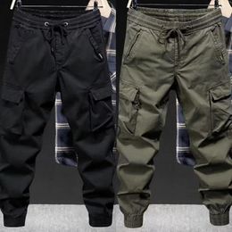 Men's Pants Elastic Waistband Loose Drawstring Cargo With Waist Multi Pockets Ankle-banded Design For Daily