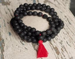 Pendant Necklaces 108 Mala Bead Natural 6mm Lava Stone Buddha Necklace Spiritual Jewellery Long Tassel Black Knotted14554450