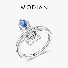 Cluster Rings MODIAN 925 Sterling Silver Oval & Rectangle Emerald Cut Zirconia Ring Stackable Trendy Fine Jewellery For Women