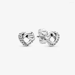Stud Earrings Authentic 925 Sterling Silver Clear CZ Knotted Heart For Women Wedding Ear Ring Fine Jewellery Brincos