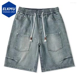 Men's Shorts Pocket Splicing Denim Vintage Blue Wide Leg Baggy Jeans Men 2024 Summer Black Loose Y2K