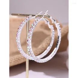 Hoop Earrings Laser Zircon Rhinestone C Shaped For Women Girl Trendy Exaggerate Shining Punk Luxury Wedding Party Accessories