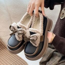 Casual Shoes Women Is Loafers 2024 Winter Platform Non-slip Vintage Cute Bow Embellished Fashion English Style