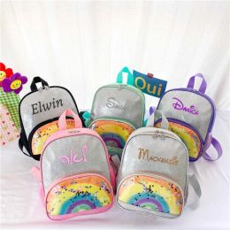 Mochilas Mochilas Bordadas Meninas Meninas de Bordas de Mochilas de Mochilas Escola Nome Custom Girls Rainbow Pocket Backpack For Kids Gifts