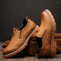 Boots Autumn Winter Fashion Designer Casual Shoes Vintage British Real Cow Leather Round Toe Ankle Mens Platform