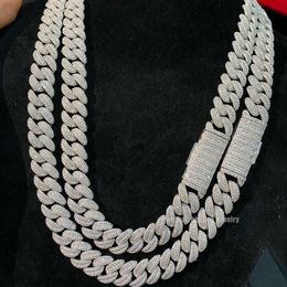 New 3 Rows Hiphop 15mm Cuban Chain S925 Silver Tester Pass Gra Round Brilliant Cut Diamond Moissanite Cuban Necklace
