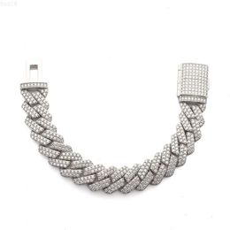 Hip Hop Jewelry 10mm 12mm 15mm 18mm 20mm Iced Out Silver Moissanite Cuban Link Chian Bracelet