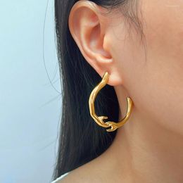 Hoop Earrings Simple Big Round Gold Plated Stainless Steel Aesthetic Thin Handshake Peace Wish Ear Accessories