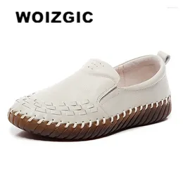 Casual Shoes WOIZGIC Women Old Mother Flats Cow Genuine Leather Loafers High Quality Pigskin Rubber Slip On Vintage 35-41 ESN-1