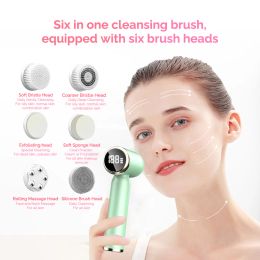 Scrubbers Electric Facial Cleansing Brush Ipx6 Waterproof with 6 Replacement Heads Face Scrubber Exfoliator Cleaner Skin Massager