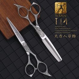 Titan Japanese 440 Steel 6 Inch Professional Hairdressing Scissors for Barber Cutting Hairdressing cut thinning shear 240418