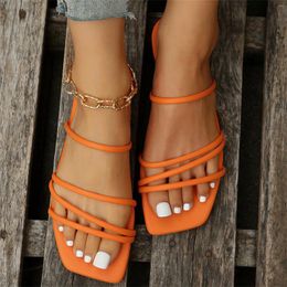 Slippers Women Summer 2024 Korean Version Square-toe Flat-heel Candy Color Fashion Outer Wear Sandals